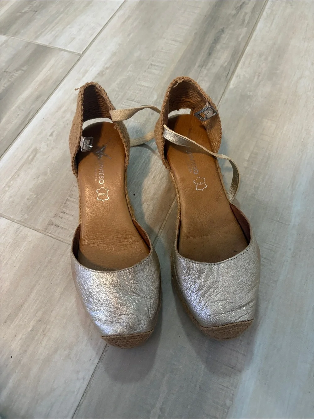 Wedge Espadrille Sandals - Metallic Silver